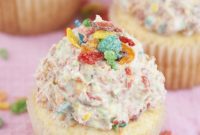 Whimsical Fruity Pebbles Buttercream Vanilla Cupcakes