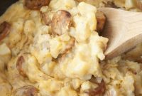 Slow Cooker Cheesy Chicken Sausage Hash Brown Bake