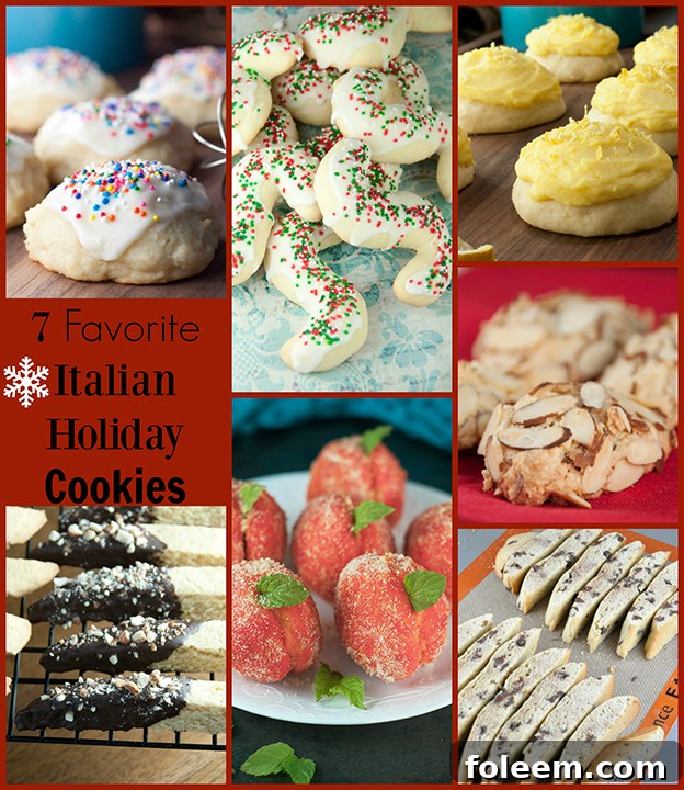 A vibrant selection of 7 favorite Italian Holiday Cookies arranged beautifully on a festive Christmas tray, showcasing the best and most authentic Italian Christmas desserts.