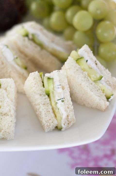 English Cucumber and Dill Tea Cream Cheese Sandwiches are a refreshing, delicious recipe for a lunch, brunch, shower, girls' get-together, or afternoon tea party!