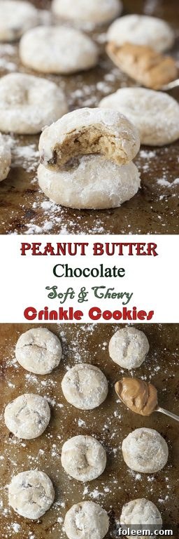 A stack of beautifully baked Peanut Butter Chocolate Soft & Chewy Crinkle Cookies, showcasing their rich texture and powdered sugar coating, perfect for sharing.