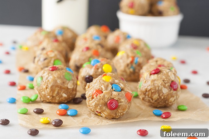 Healthy No-Bake Monster Cookie Dough Energy Bites, perfect for satisfying sweet cravings.