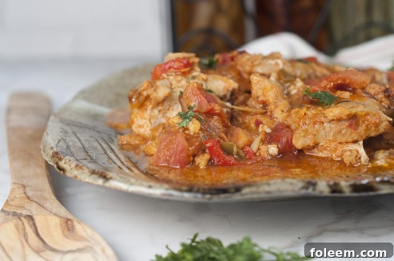 A delicious and easy Chicken Cacciatore dinner with rich, thick broth, ready for an Italian night feast.