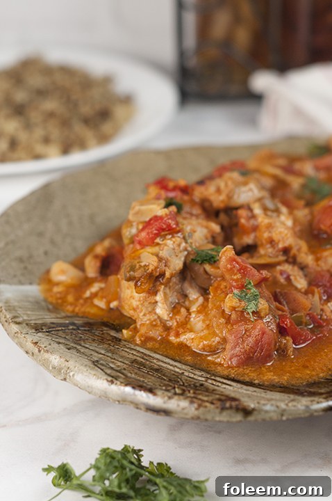 This hearty Chicken Cacciatore with rich, thick tomato broth is easy to make and delicious, perfect for serving over pasta or rice on Italian night.