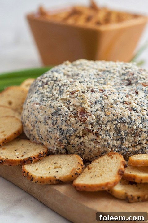 Easy Everything Bagel Cheese Ball, an ideal appetizer for Super Bowl parties, Christmas gatherings, or any festive occasion.