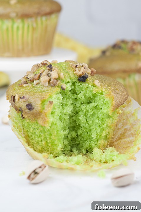 Easy, moist Green Walnut Pistachio Muffins recipe that is great for St. Patrick's day breakfast, dessert, or Easter brunch idea! You'll love that special crunch from the nuts on top!