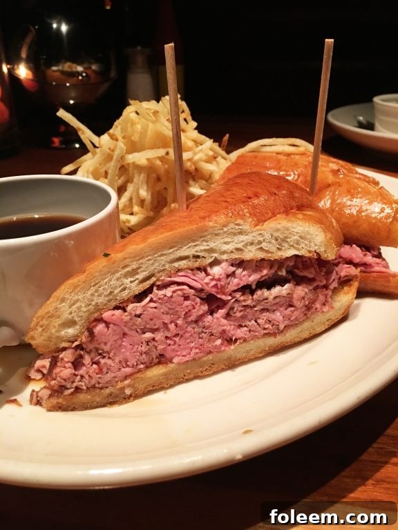 French Dip Sandwich, Hillstone Restaurant, Manhattan, NYC, acclaimed as the best in New York City.