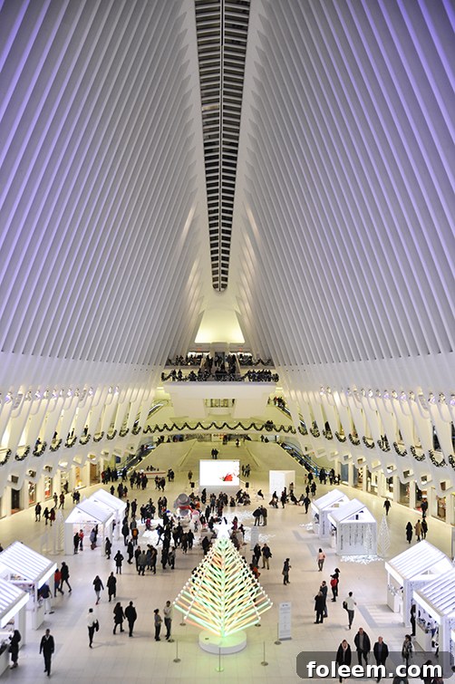 The Oculus building in Manhattan, New York City, near One World Trade Center, known for its unique architecture.