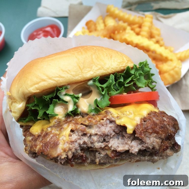 Shake Shack Burger and fries in Madison Square Park, New York City. A top dining recommendation for travelers in NYC.