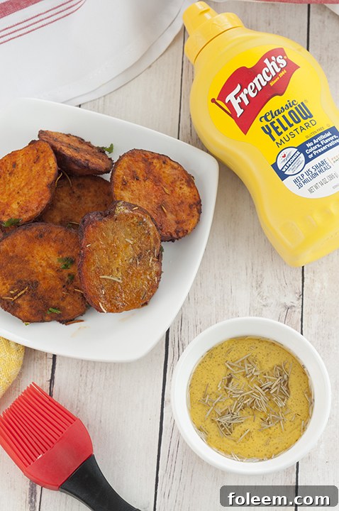 Rosemary Mustard Sauce recipe that is great for summer grilling, Memorial Day, and 4th of July grilled meat and grilled vegetables!