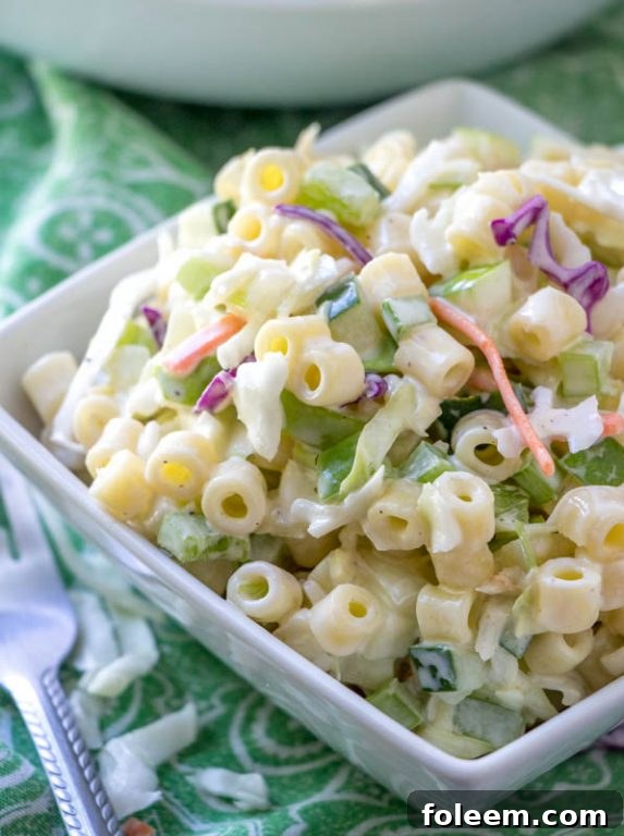 Homemade Macaroni Coleslaw Salad, a delightful and easy side dish for picnics, holidays, or barbecues.