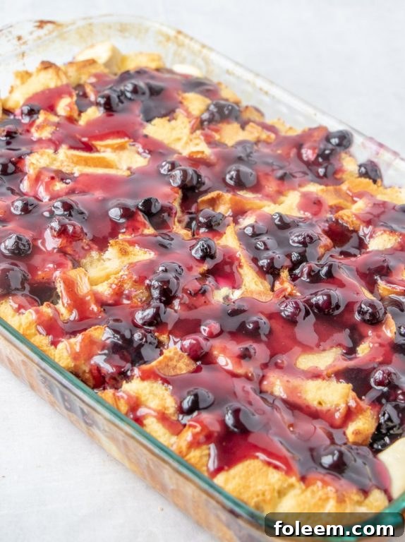 Easy, classic Overnight Blueberry French Toast Casserole is the perfect breakfast or brunch dish that makes for a beautiful presentation and tastes as good as it looks! This is great for an easy potluck recipe or a holiday breakfast idea!