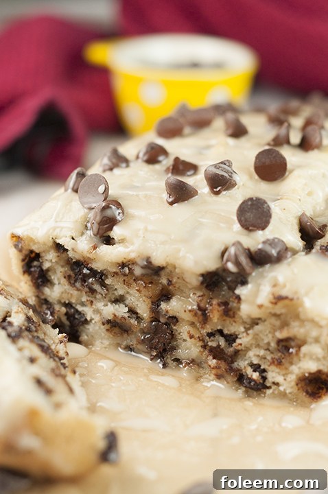Glazed Cookie Dough Bread with chocolate chips, ready to serve.