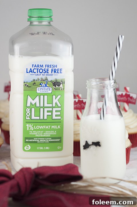 New Upstate Farms Milk for Life Lactose Free Milk carton, prominently displayed for baking.