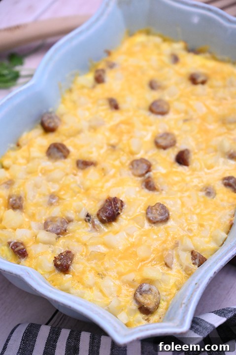 Cheesy Potato Sausage Breakfast Casserole, a delightful and easy breakfast or brunch casserole recipe for family enjoyment.