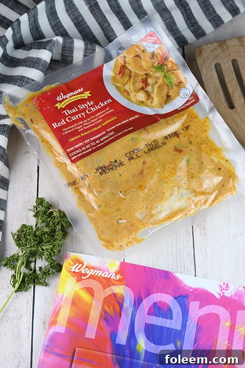 Close-up of ready-to-cook Thai Red Curry Chicken package from Wegmans