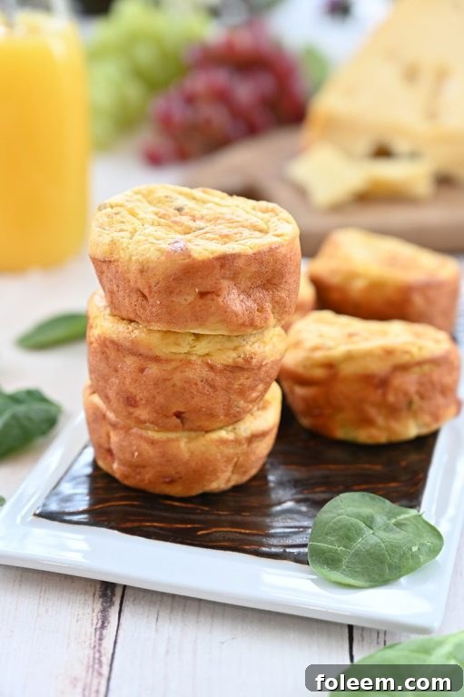 Delicious Mini Sausage, Spinach, and Jarlsberg Cheese Frittatas, perfect for a high-protein breakfast or on-the-go snack