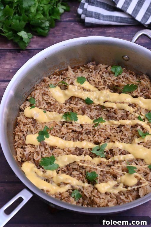 Skillet Taco Rice with Queso: Simple Ingredients, Amazing Tex-Mex Flavor