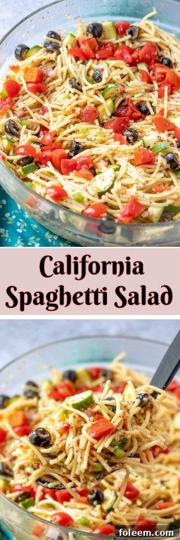 Easy side dish for a picnic, potluck or 4th of July, with pasta & zucchini, California Spaghetti Salad has diverse textures & is a great summer salad recipe that tastes even better the next day!