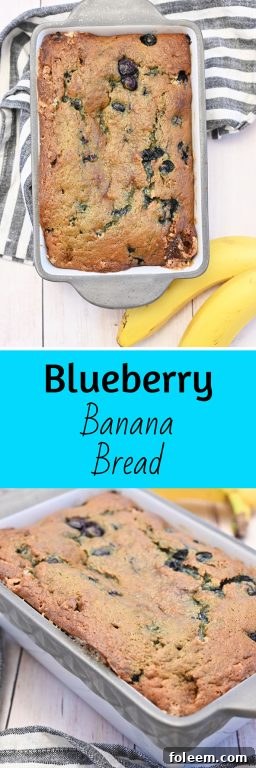 A slice of homemade Blueberry Banana Bread on a white plate, ready to be served. Highlights the moist texture and blueberry distribution.