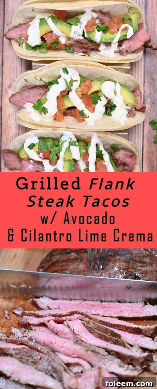 Gluten-free Grilled Flank Steak Tacos with creamy avocado and zesty Cilantro Lime Crema, perfect for beginners and grilling experts.