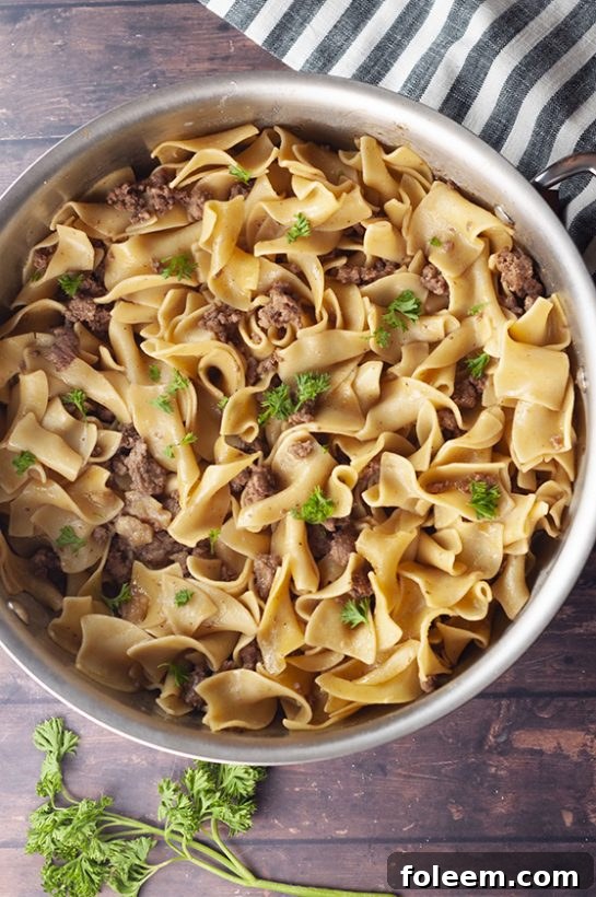Ground Turkey Stroganoff recipe that is very fast and simple to make with an easy homemade sauce instead of using cream of mushroom soup!
