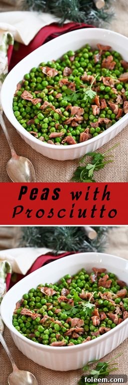 Peas with Prosciutto recipe, a quick and easy 20-minute side dish for any occasion. Deliciously flavored by salty prosciutto and its rendered fat.