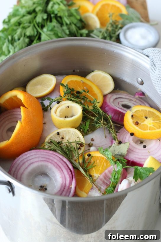 A top-down view of the large pot, essential for containing the turkey and brine solution.