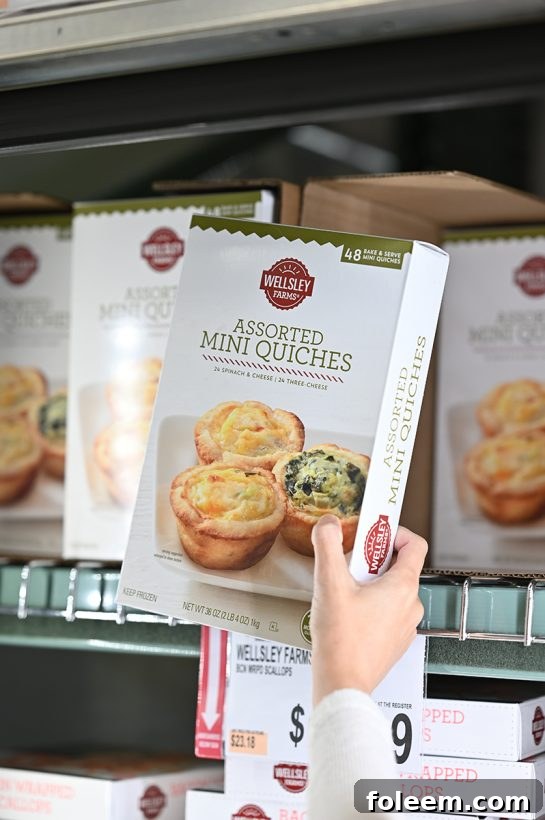 Wellsley Farms Mini Quiche Assortment, with spinach and cheese, and three cheese varieties