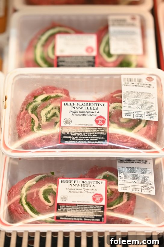 Wellsley Farms beef Florentine pinwheels stuffed with mozzarella cheese and spinach