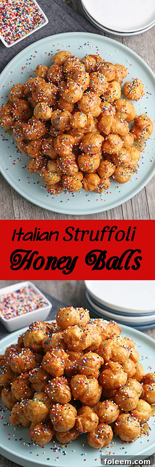 My struffoli recipe is a tasty holiday dessert! Struffoli are Italian honey balls, small crunchy balls of dough mixed with honey and candy toppings. Check out how easy it is to make this classic dessert recipe. 