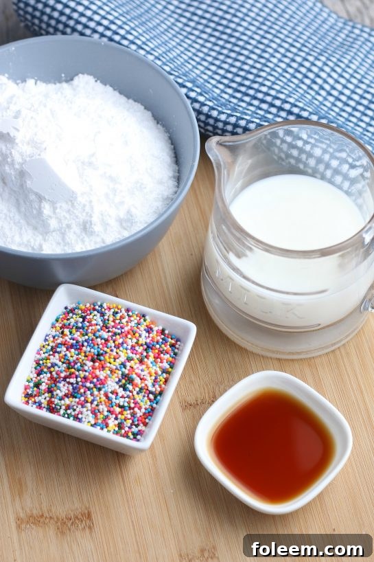 Here we see the ingredients needed to make the glaze for our delicious Italian fig cookies.