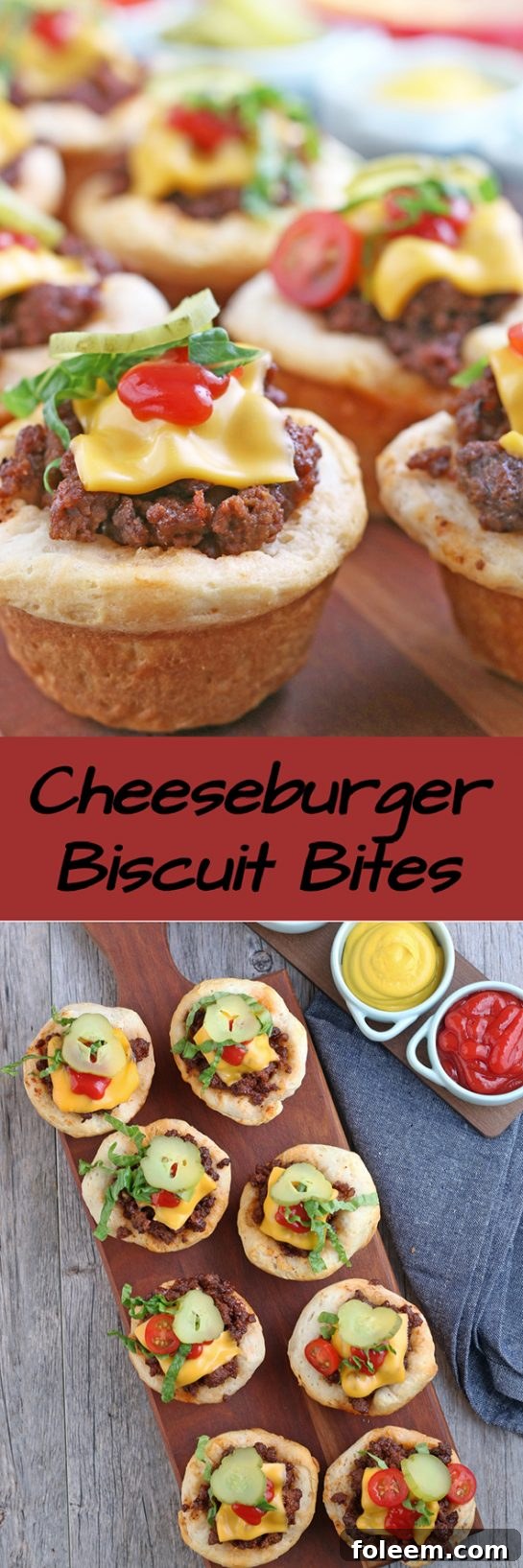 A final vibrant shot of cheeseburger biscuit bites, showcasing their family-friendly appeal as a quick dinner or appetizer for any gathering, ready in about 30 minutes.