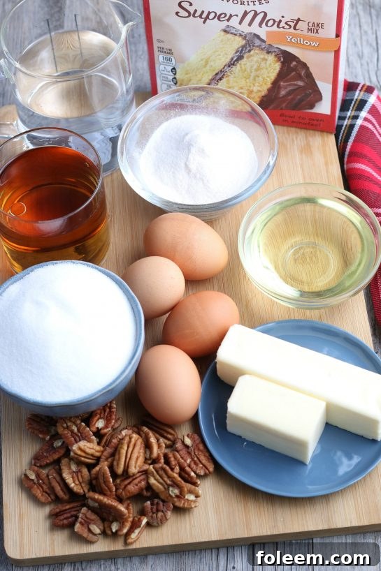 All the ingredients needed to make rum soaked cake before we begin baking.