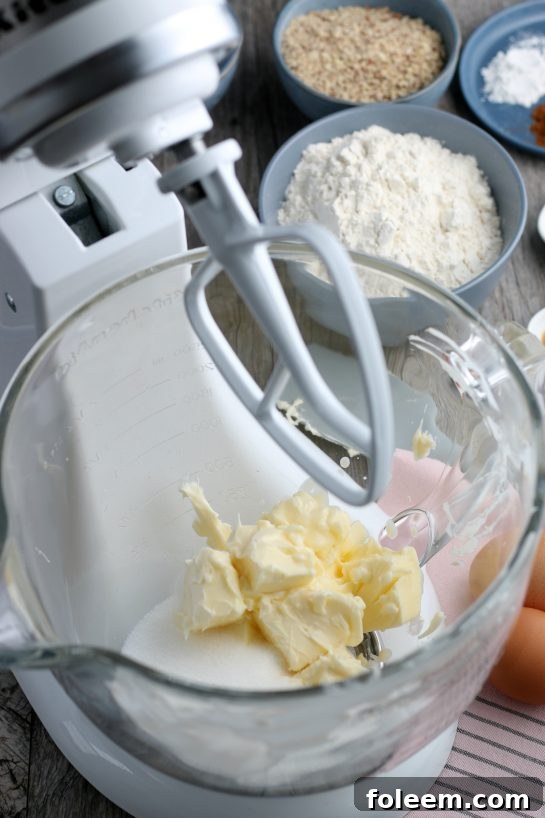 The initial step of blending butter and sugar together, a crucial foundation for perfect heart-shaped Linzer cookies.
