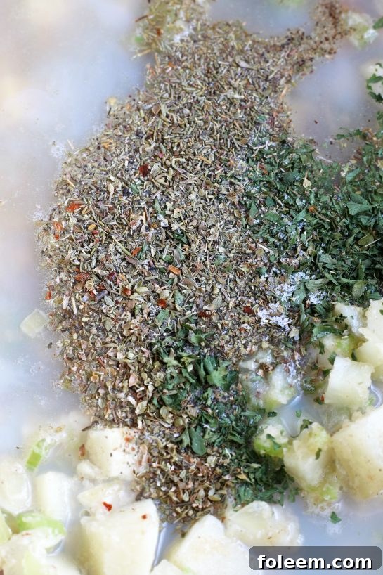 This is the step where we add the seasonings to make our homemade clam chowder recipe flavorful and delicious.