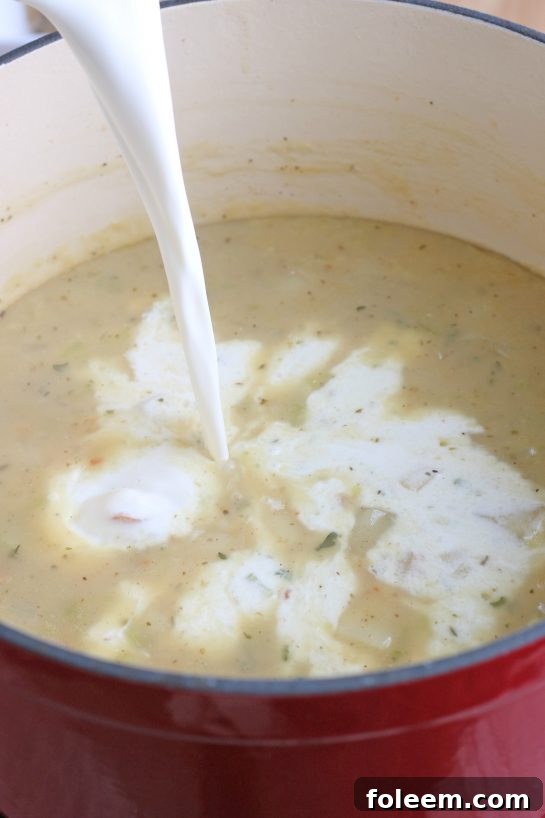 Adding cream to the clam chowder recipe is key. It is what makes New England clam chowder unique.