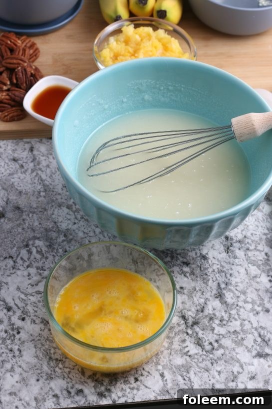 Mixing up the wet ingredients for the Homemade Hummingbird Cake 