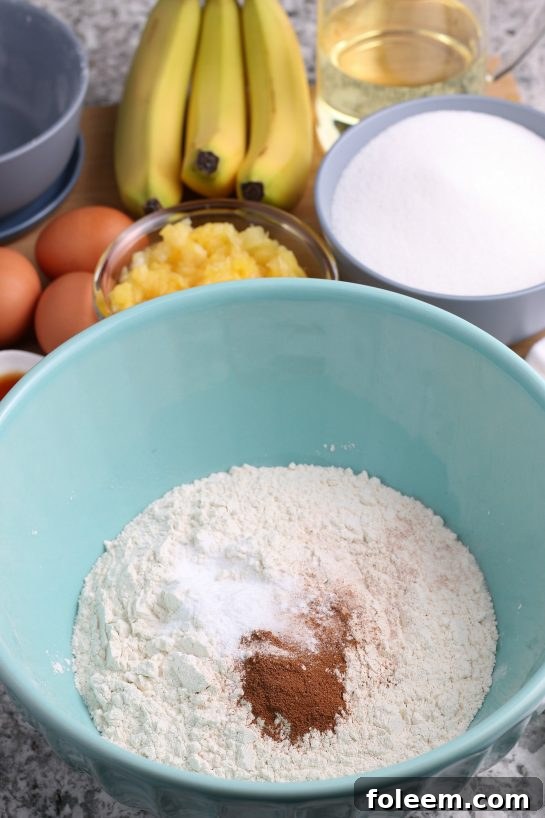 Mixing the dry ingredients for the Homemade Hummingbird Cake