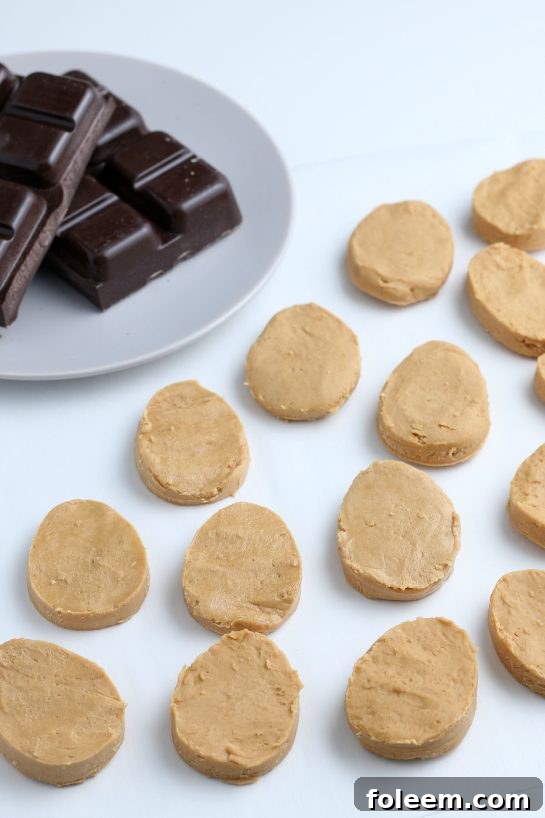 The perfectly shaped peanut butter eggs are now ready to be coated in delicious chocolate and enjoyed!
