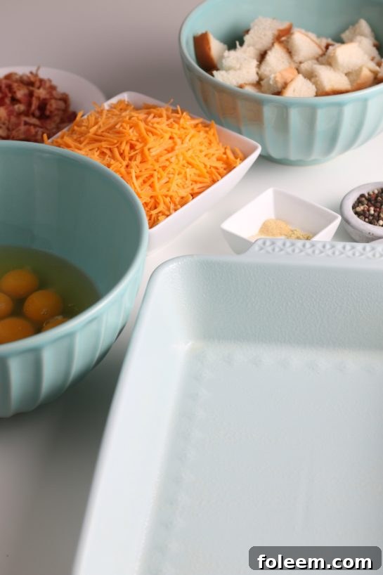 Here we see all of the ingredients for our overnight egg casserole prepped and ready for cooking!
