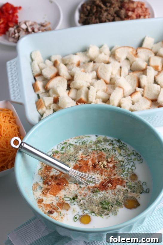 Mixing together the eggs and the seasonings insures that everything is well combined and flavorful.