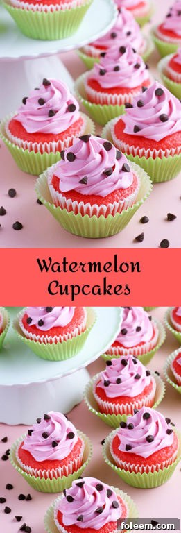 Watermelon Cupcakes topped with homemade pink buttercream! These fluffy vanilla cupcakes are bursting with juicy pockets of watermelon and the hot pink frosting is so pretty and delicious. These are the perfect summer cupcake recipe!