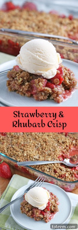 Strawberry & Rhubarb Crisp recipe is warm, vibrant red fruit beneath a crunchy oat & brown sugar streusel topping. This strawberry & rhubarb crisp is one of the easiest summer desserts!