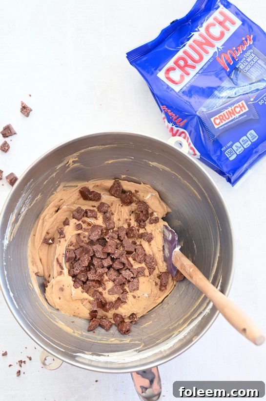 Crushed Crunch Minis about to be mixed into the Peanut Butter Crunch Bar Dip recipe