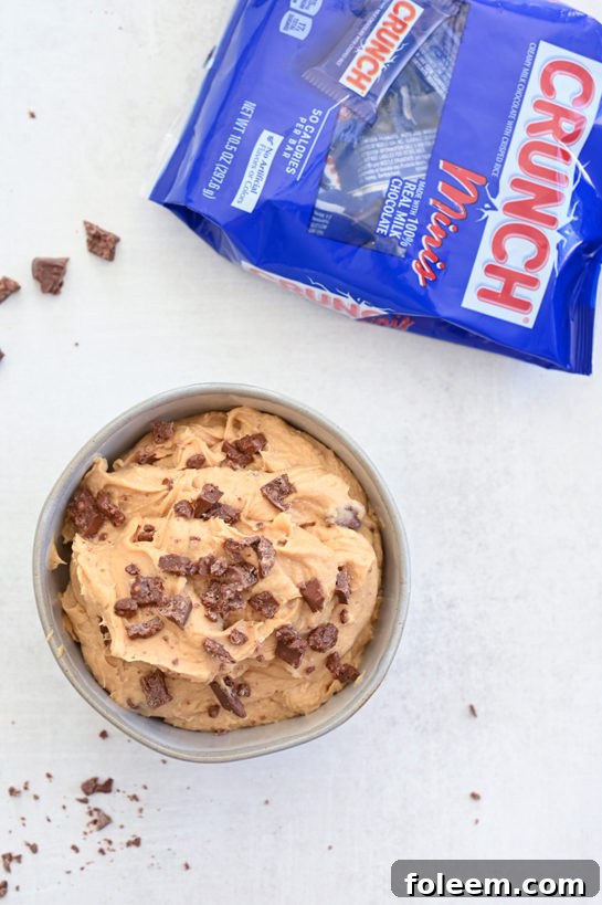Crushed Crunch Minis sprinkled on top of the Peanut Butter Crunch Bar Dip recipe