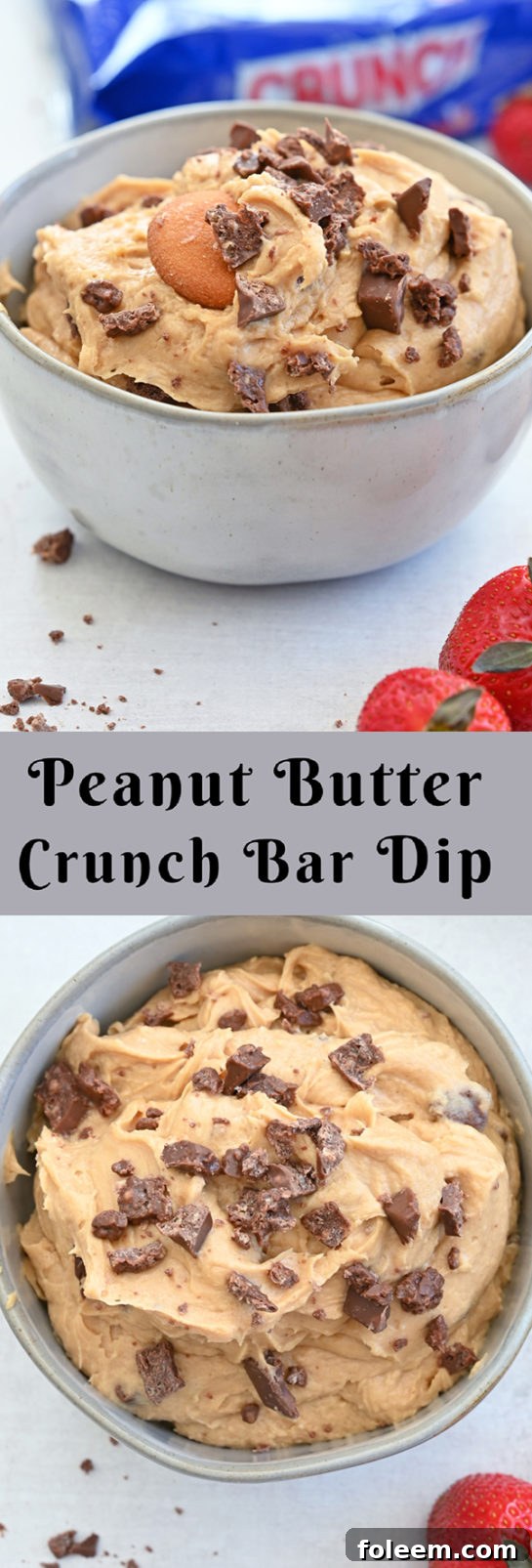 Indulgent, Easy Peanut Butter Crunch Bar Dip is a sweet dunkable dessert dip recipe that's perfect for parties and made in less than 10 minutes. Slice up an apple & dig in!