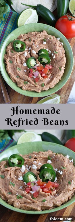 Authentic homemade refried beans, rich and flavorful, surpassing expectations from store-bought or restaurant versions.