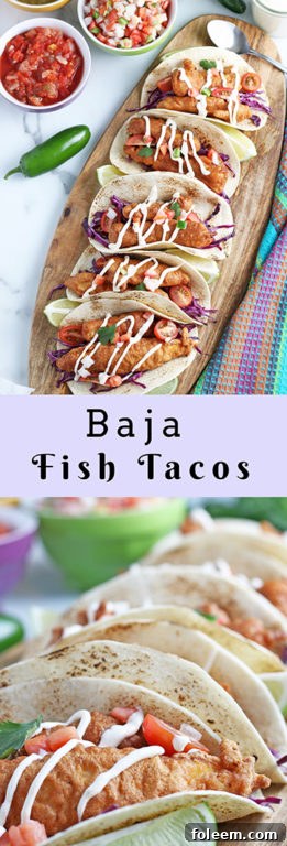 A close-up view of a finished Beer-Battered Baja Fish Taco, showcasing the crispy fish, fresh toppings, and creamy chipotle lime sauce