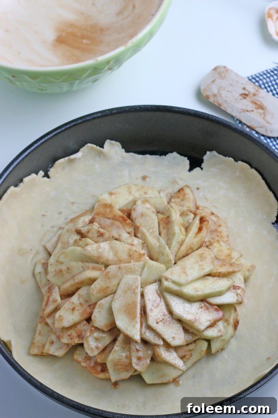 Adding in the apples and dry ingredients for the apple crostata recipe